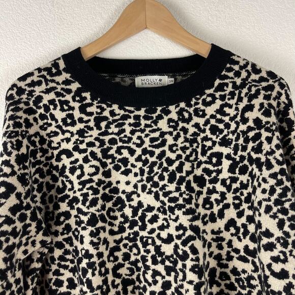 Molly Bracken Animal Print Sweater Womens Small Medium Black Long Sleeve Knit - Picture 2 of 10